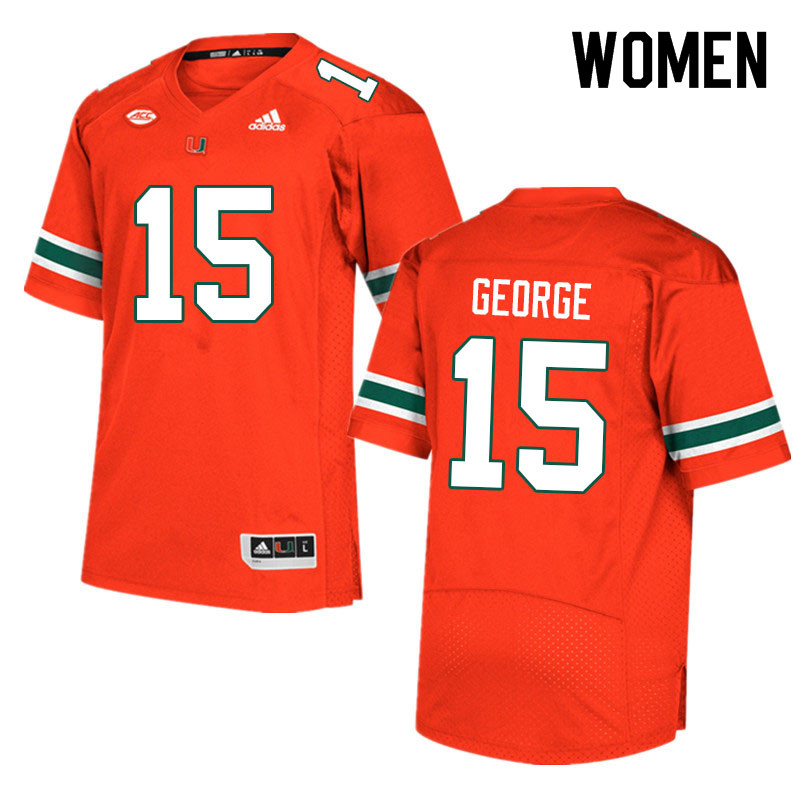 Women #15 Jacolby George Miami Hurricanes College Football Jerseys Sale-Orange
